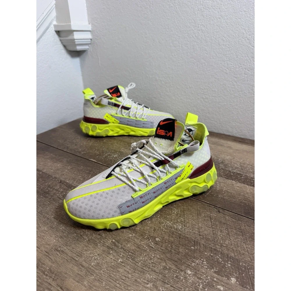 Nike ISPA React Shoes Mens Size 8.5 White Volt Burgundy Running CT2692-002
